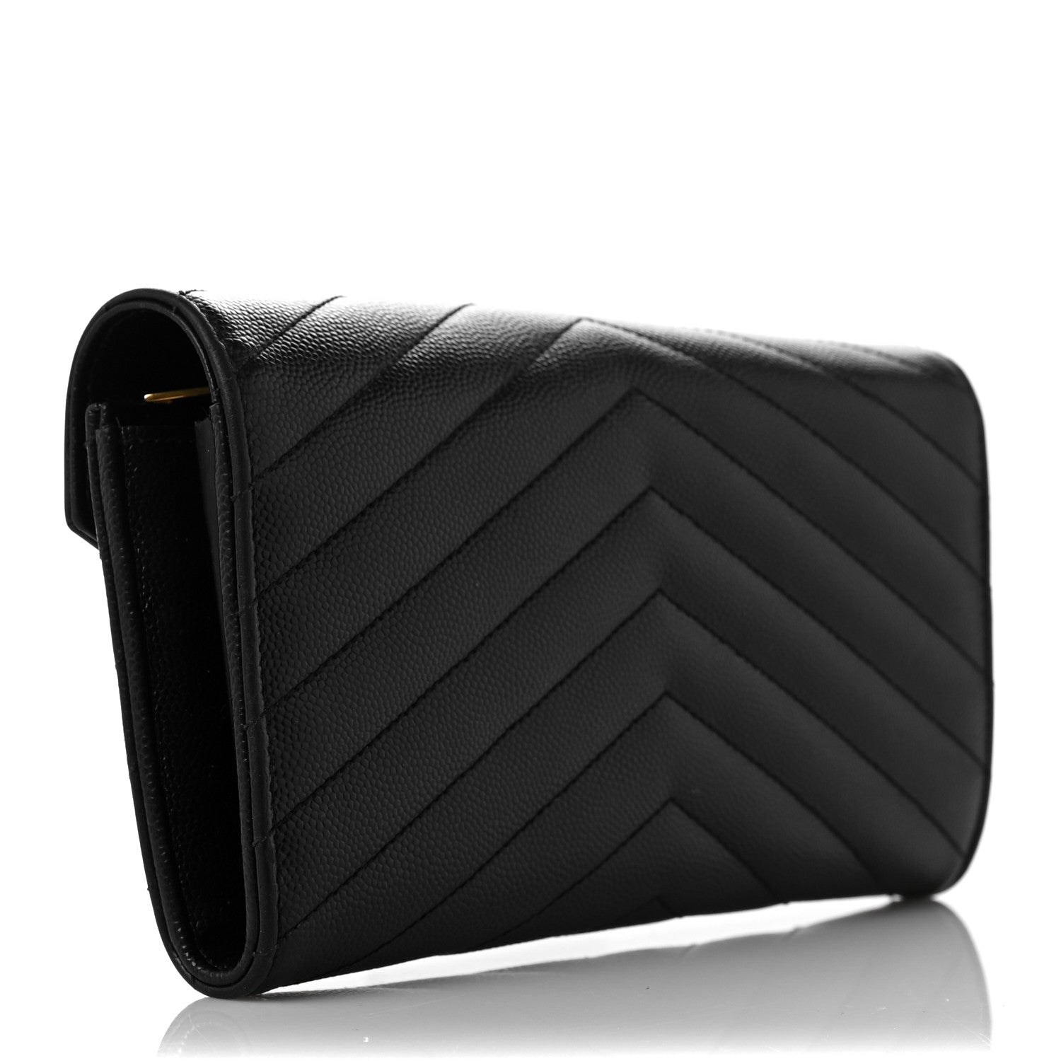 Saint Laurent Grain De Poudre Matelasse Chevron Monogram Flap Wallet Black 3 of 9