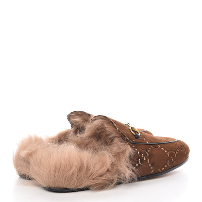 Gucci Velvet GG Monogram Fur Womens Princetown Slippers 39.5 Brown Black Natural 4 of 8