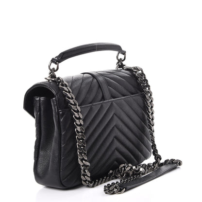 Saint Laurent Sheepskin Matelasse Chevron Monogram Medium College Bag Black 3 of 7