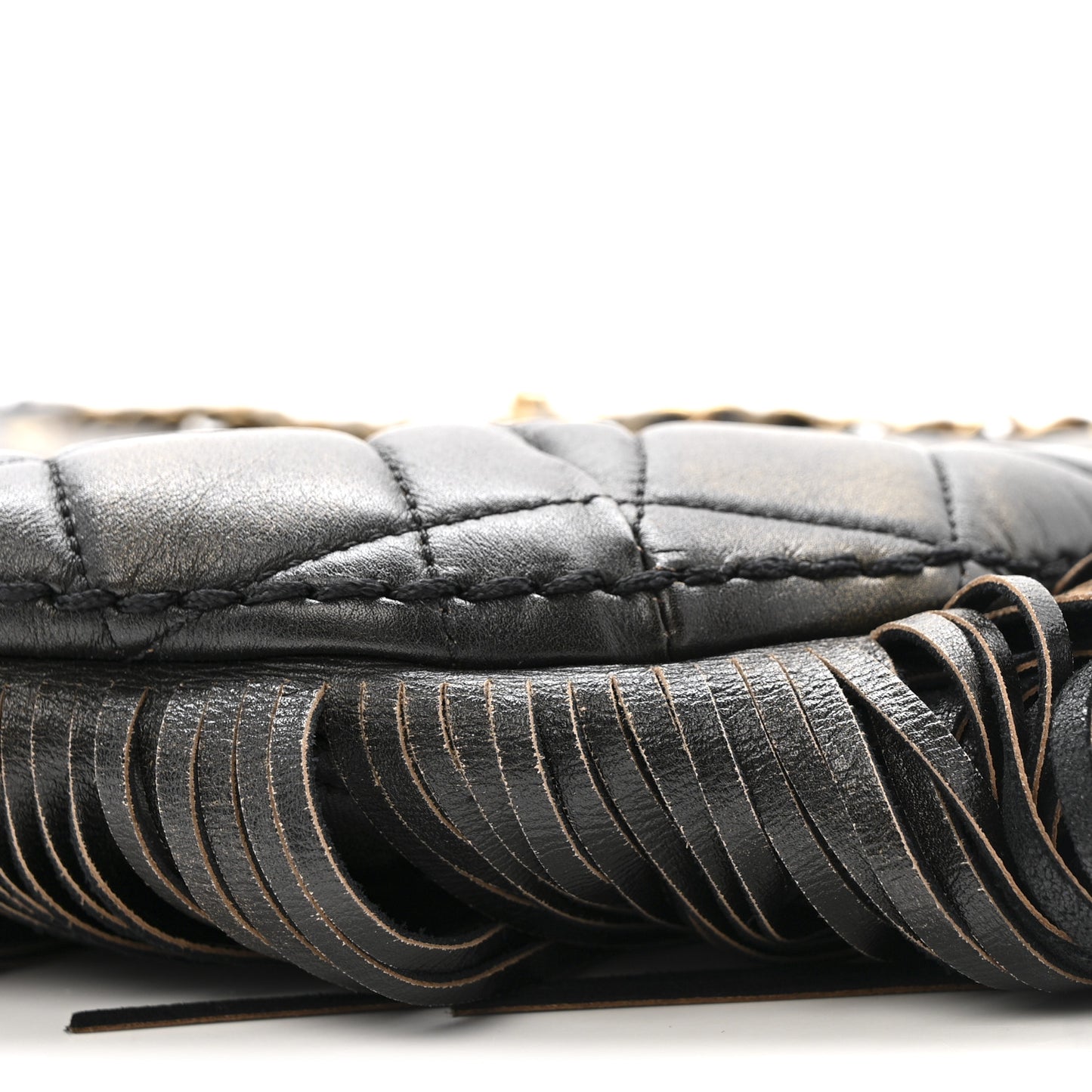 Calfskin Quilted Into The Fringe Hobo Black Gold
