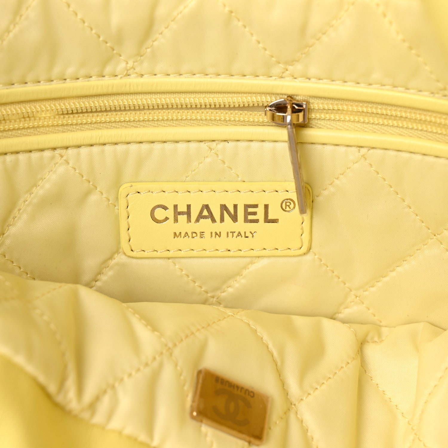 Chanel Shiny Calfskin Eyelet CC Small Chanel 22 Light Yellow 7 of 11
