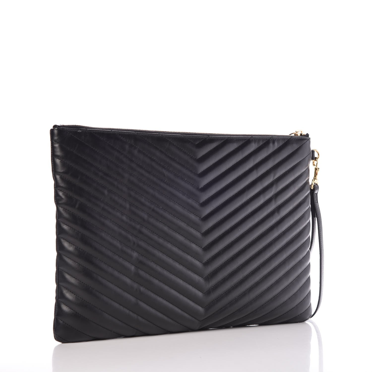 Saint Laurent Calfskin Matelasse Chevron Monogram Document Holder Black 3 of 10