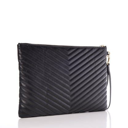 Saint Laurent Calfskin Matelasse Chevron Monogram Document Holder Black 3 of 10