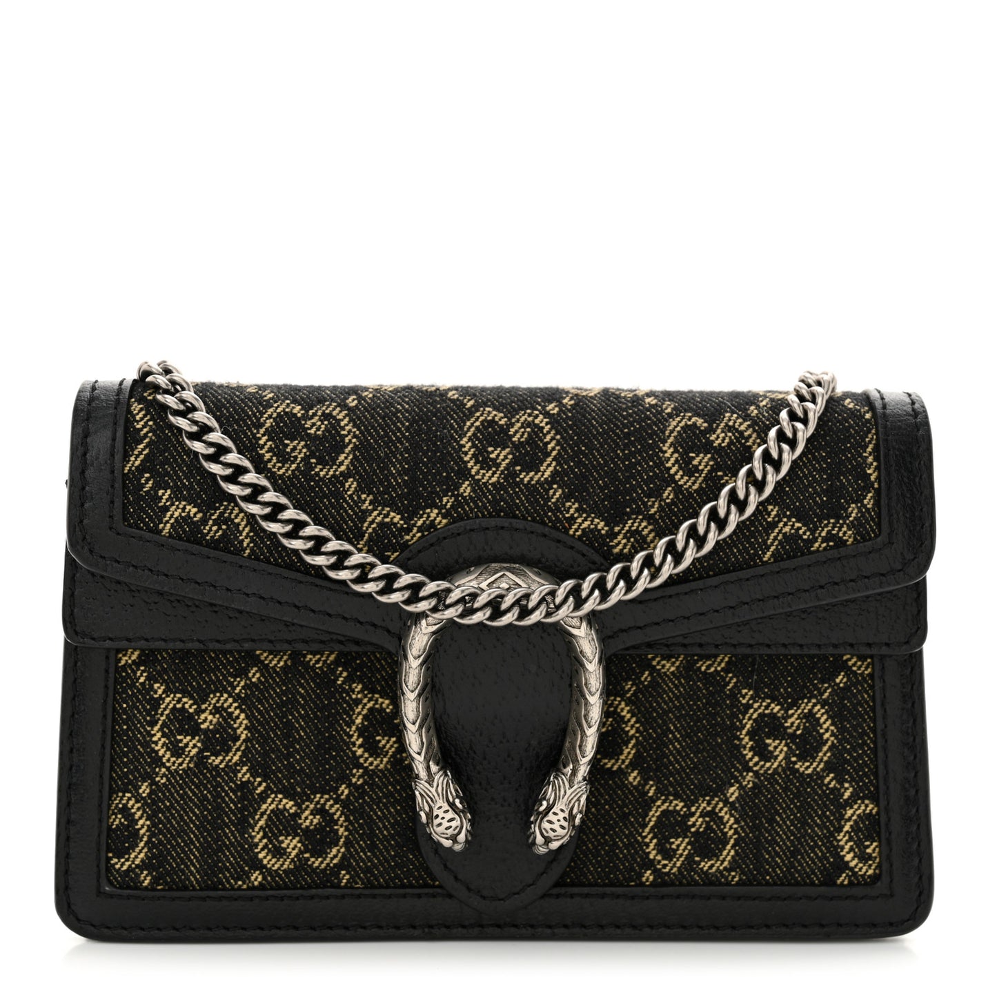 Jacquard Black Denim GG Monogram Super Mini Dionysus Shoulder Bag Black Ivory