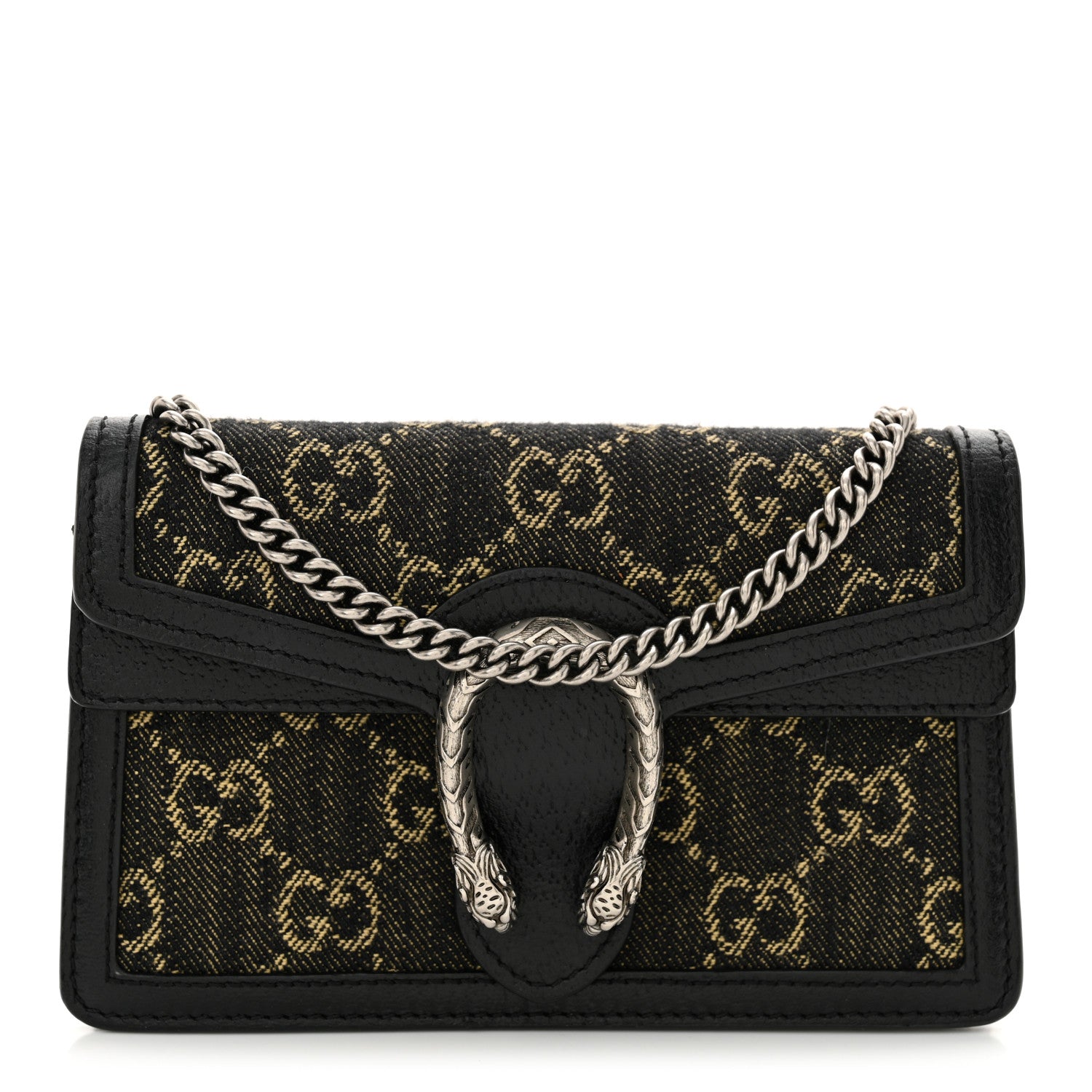 Gucci Jacquard Black Denim GG Monogram Super Mini Dionysus Shoulder Bag Black Ivory 1 of 10