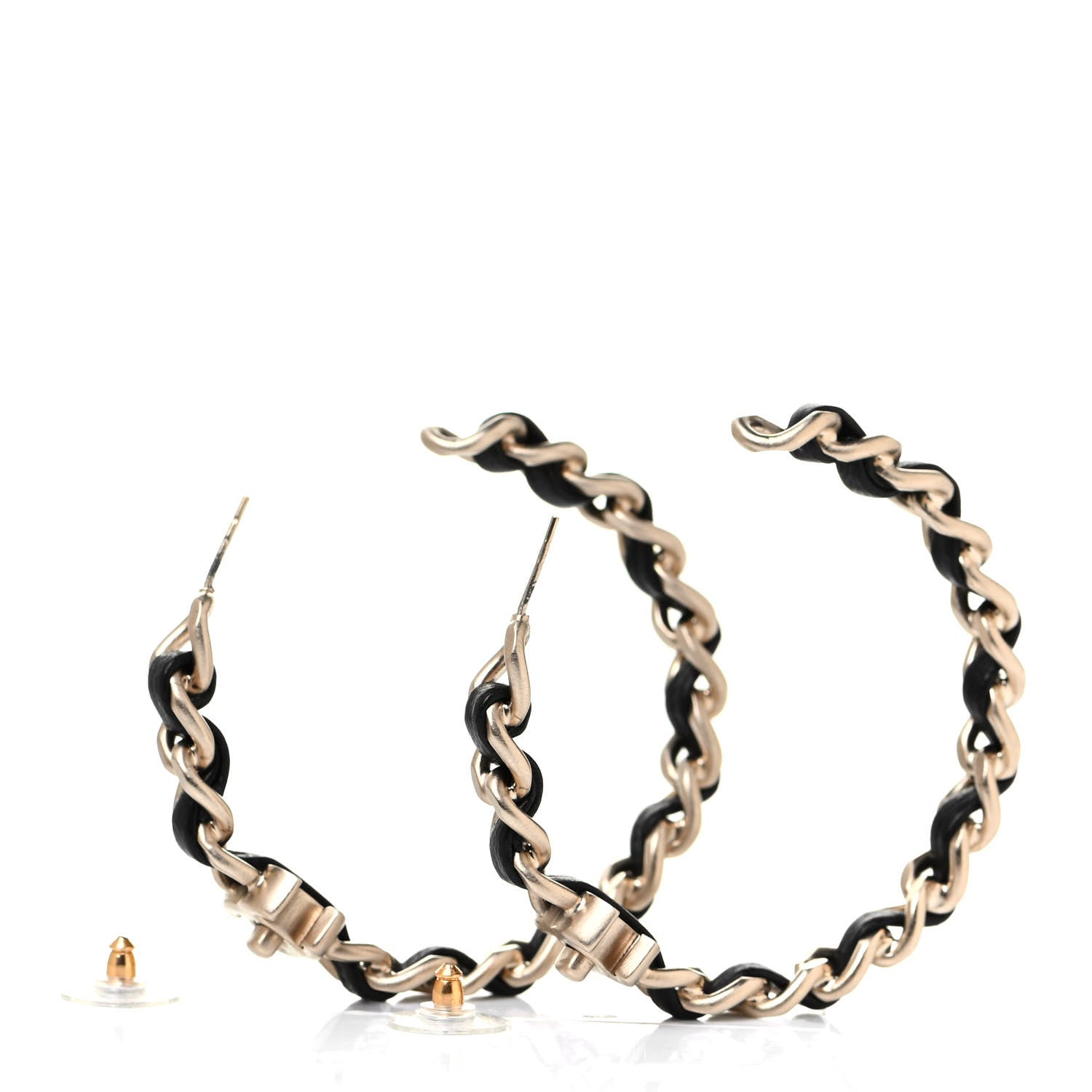 Chanel Lambskin CC Turnlock Chain Hoop Earrings Gold Black 3 of 3