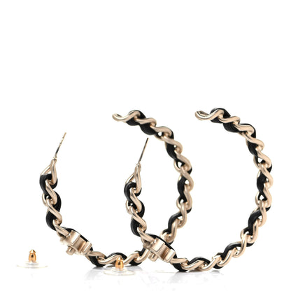 Chanel Lambskin CC Turnlock Chain Hoop Earrings Gold Black 3 of 3