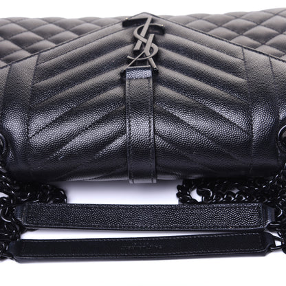 Saint Laurent Grain De Poudre Textured Mixed Matelasse Triquilt Medium Monogram Satchel Black 11 of 13