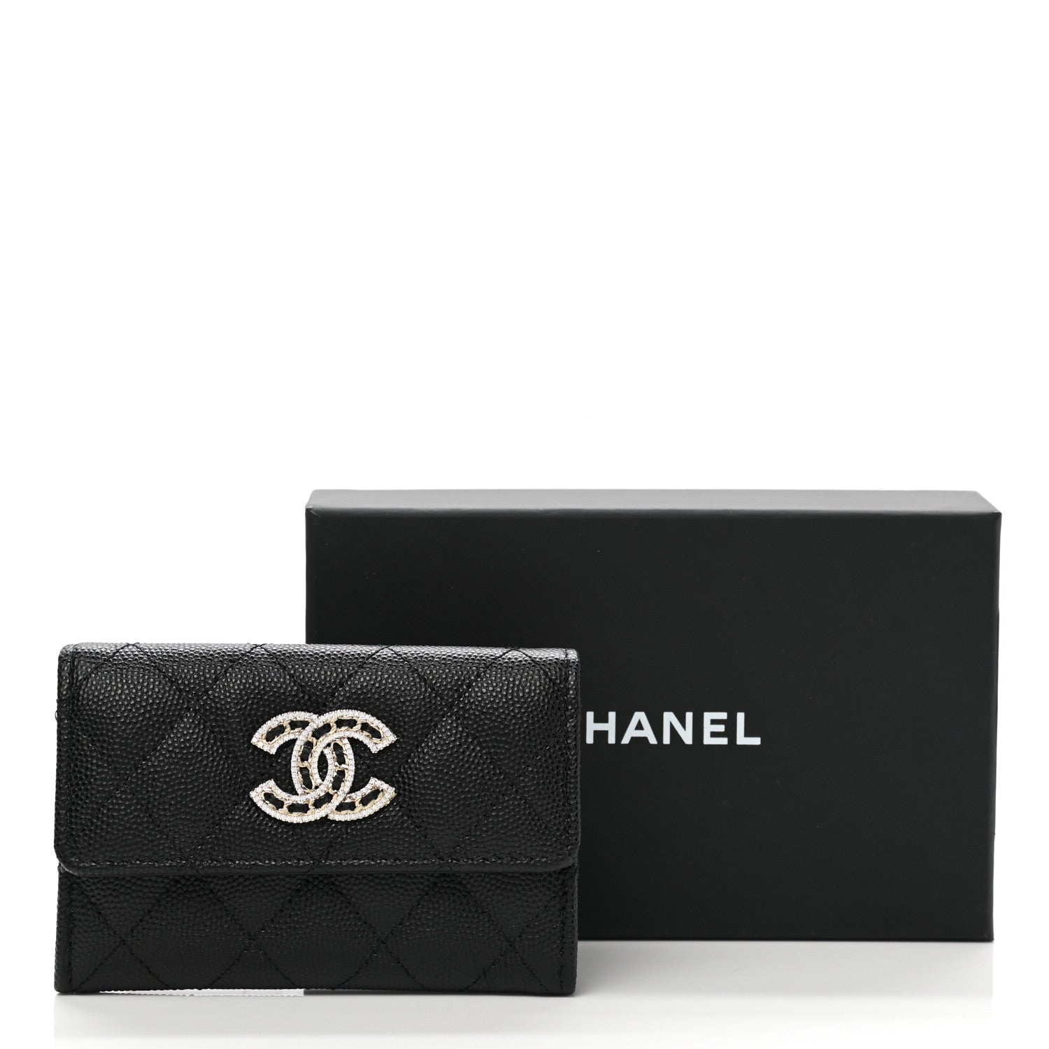 Chanel Caviar Quilted Crystal CC Flap Card Holder Black 10 of 10