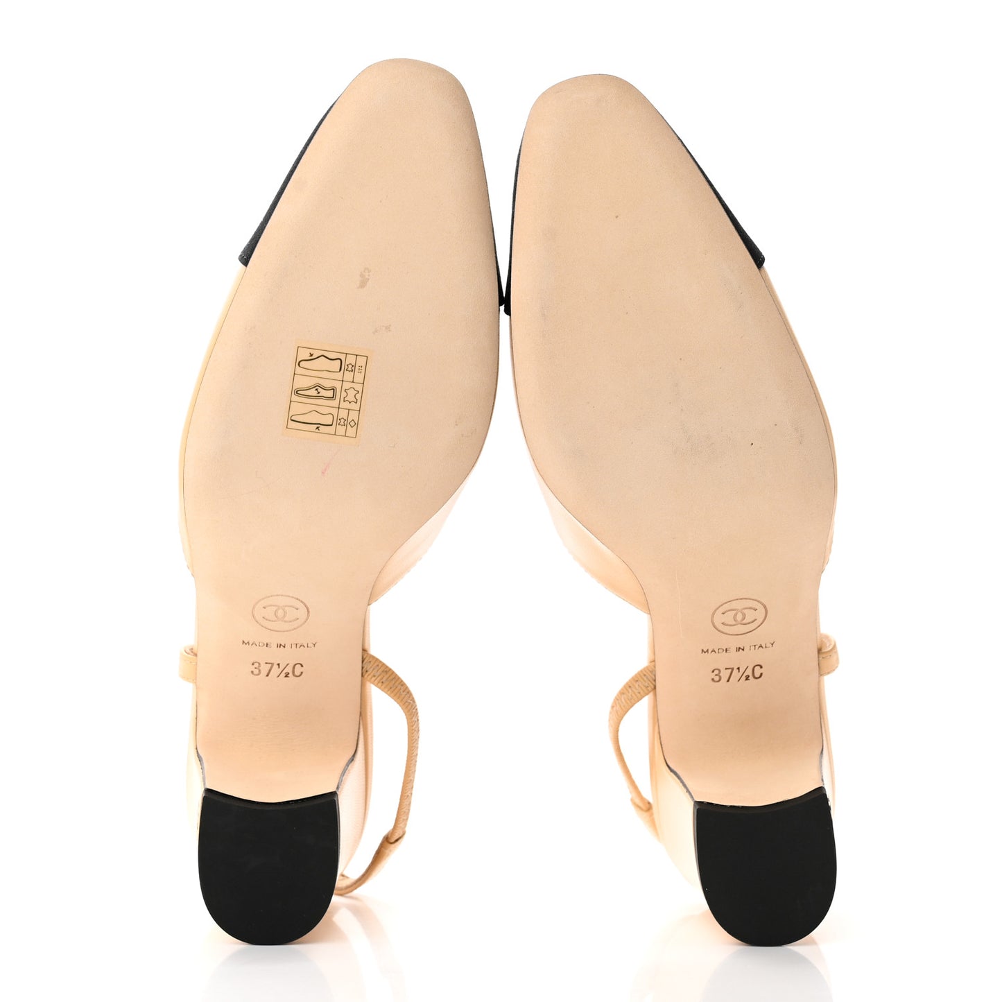 Goatskin Grosgrain Cap Toe CC Slingback Pumps 37.5 Beige Black