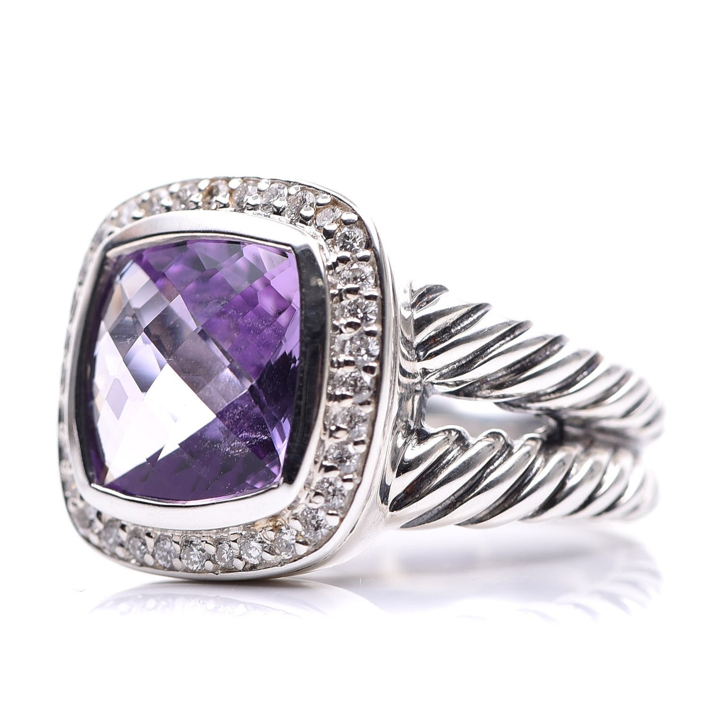 Sterling Silver Diamond Amethyst 11mm Albion Ring 53 6.5