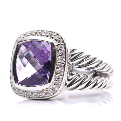 David Yurman Sterling Silver Diamond Amethyst 11mm Albion Ring 53 6.5 3 of 6