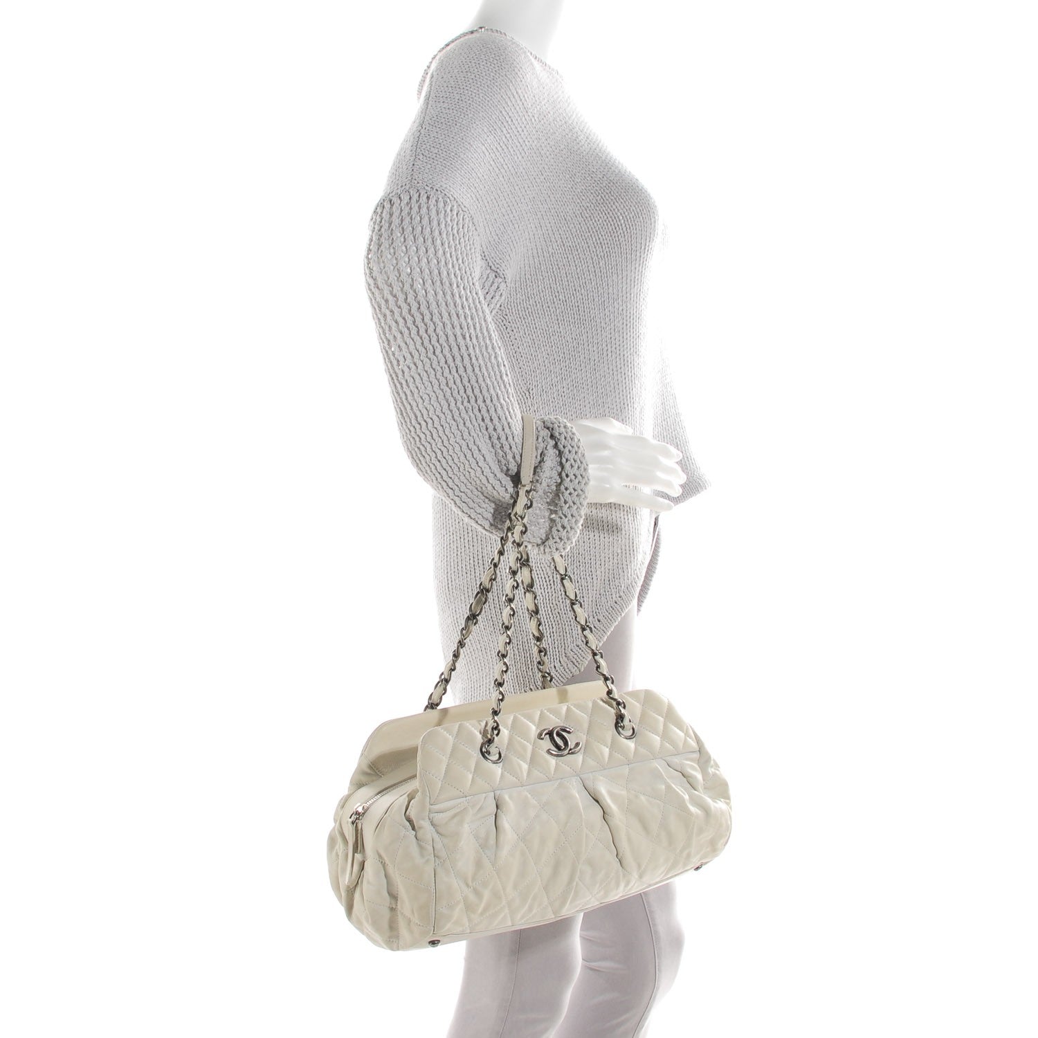 Chanel Iridescent Calfskin Chic Quilt Bowling Bag White 2 of 7