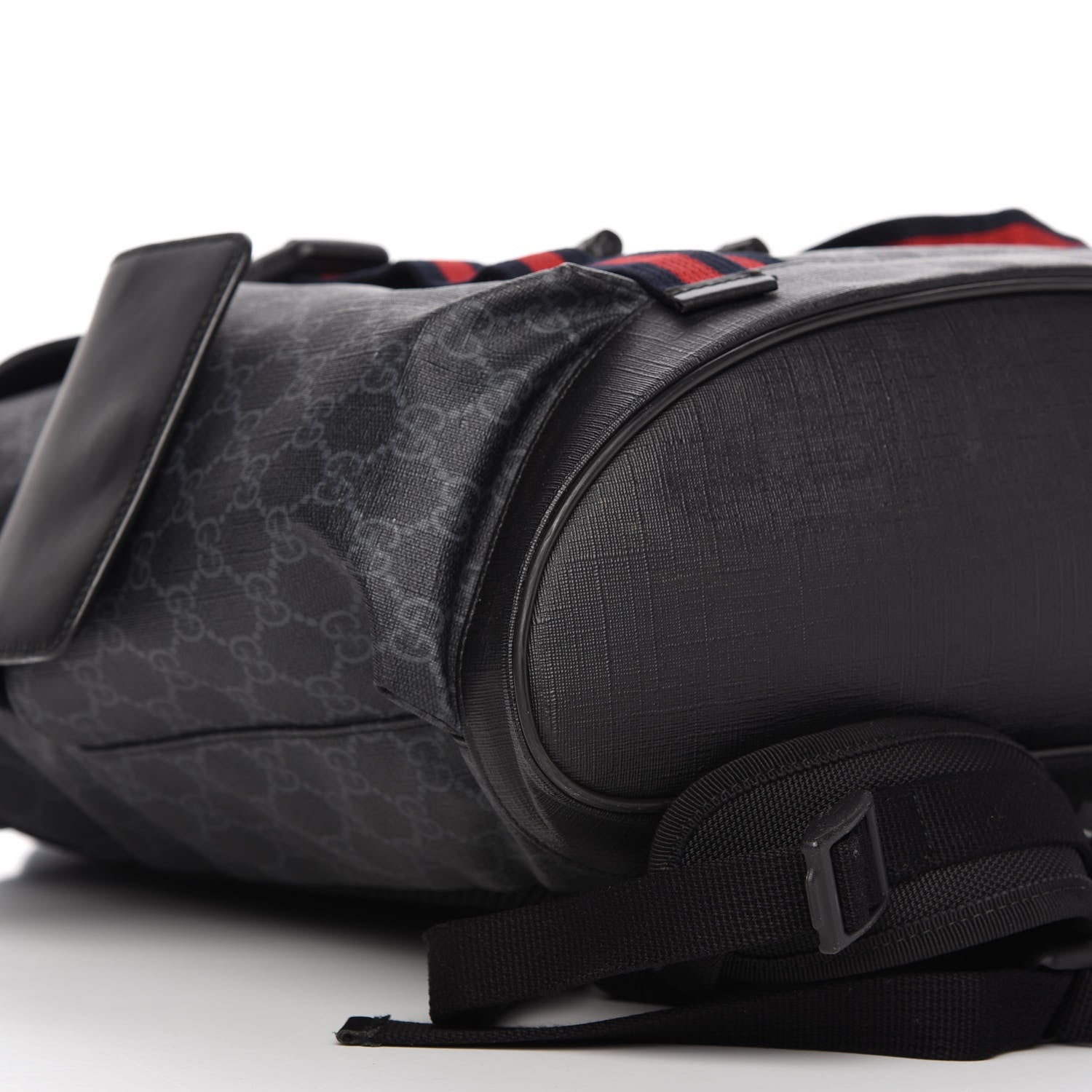 Gucci Soft GG Supreme Monogram Appia Calfskin Web Double Buckle Backpack Black 6 of 10