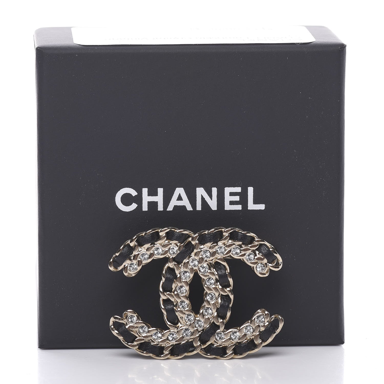 Chanel Lambskin Crystal Vintage Allure CC Chain Brooch Black Gold 5 of 5