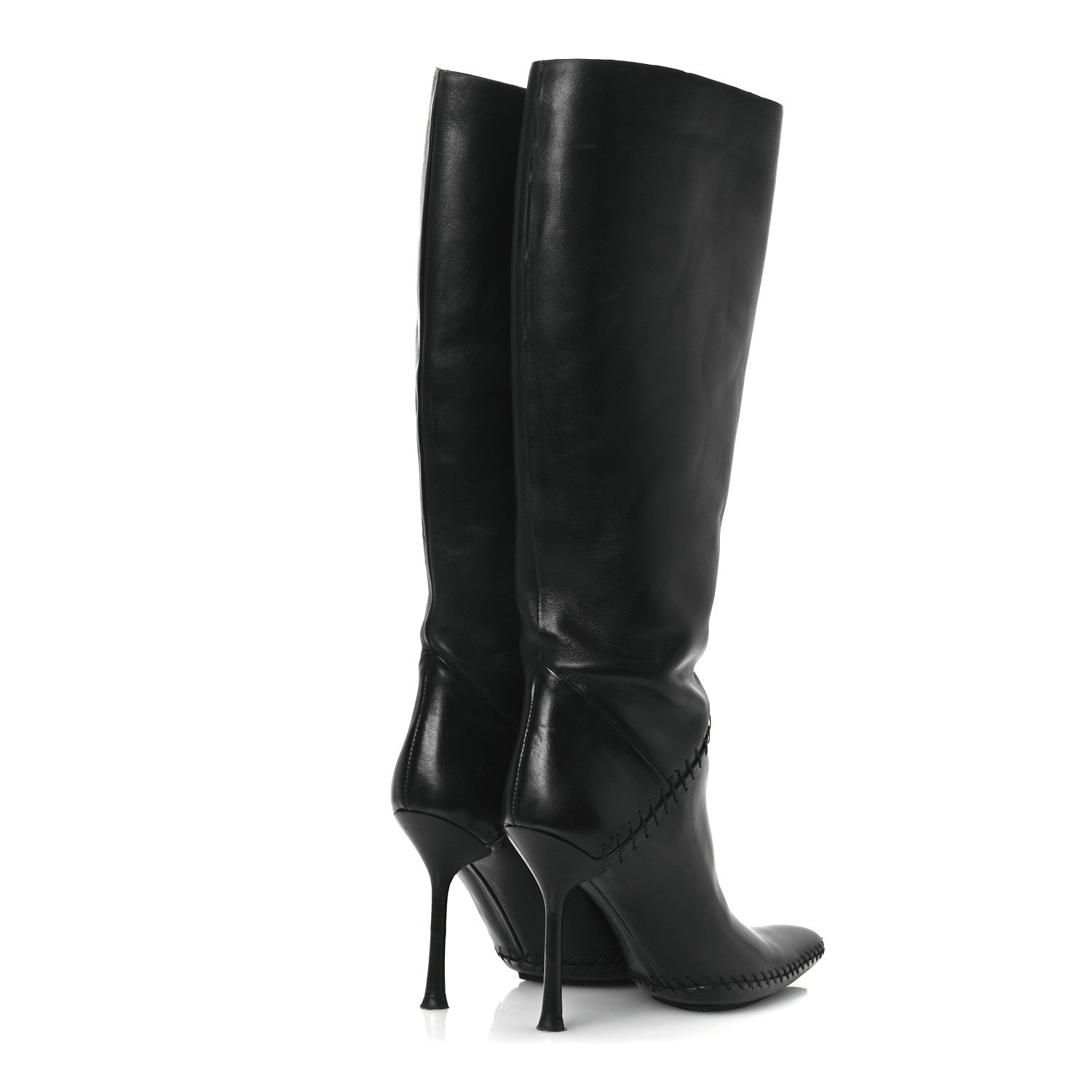 Gucci Nappa Stitched Knee High Boots 38.5 Black 5 of 12