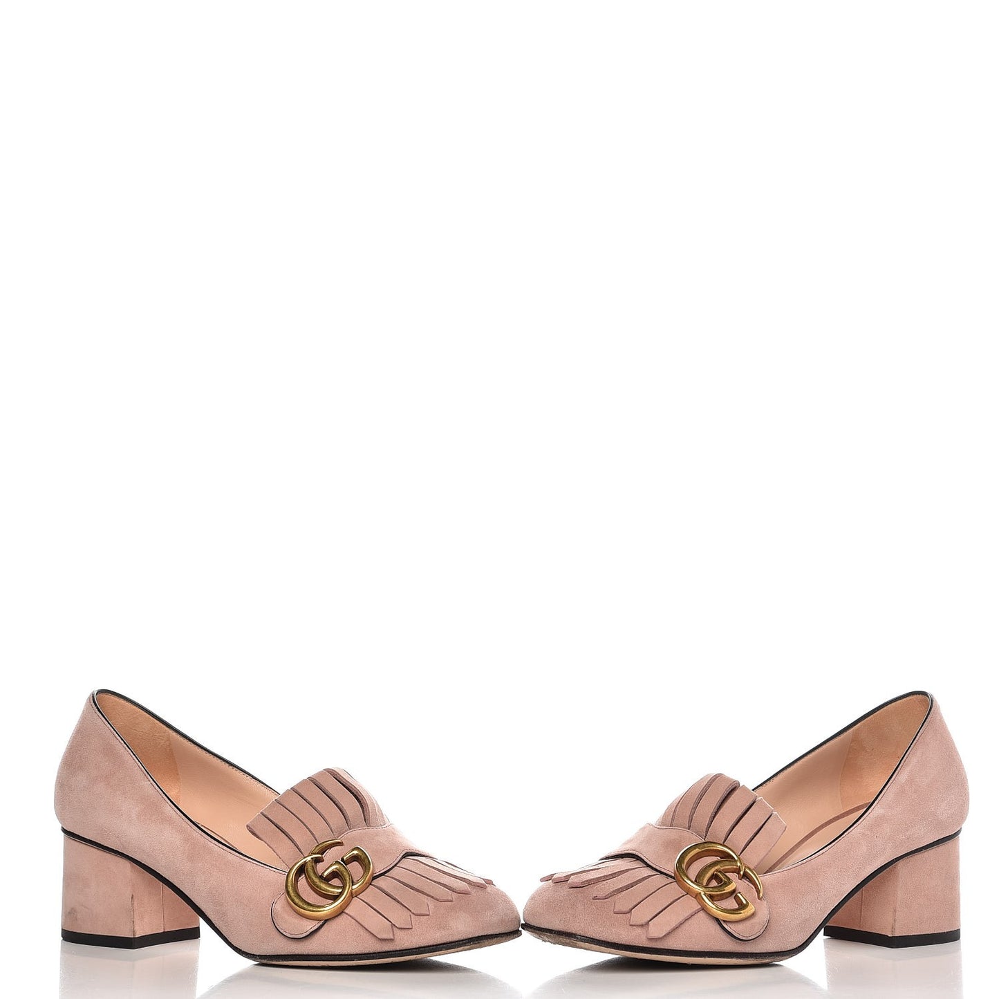 Suede GG Marmont Fringe Loafer Pumps 36 Blush