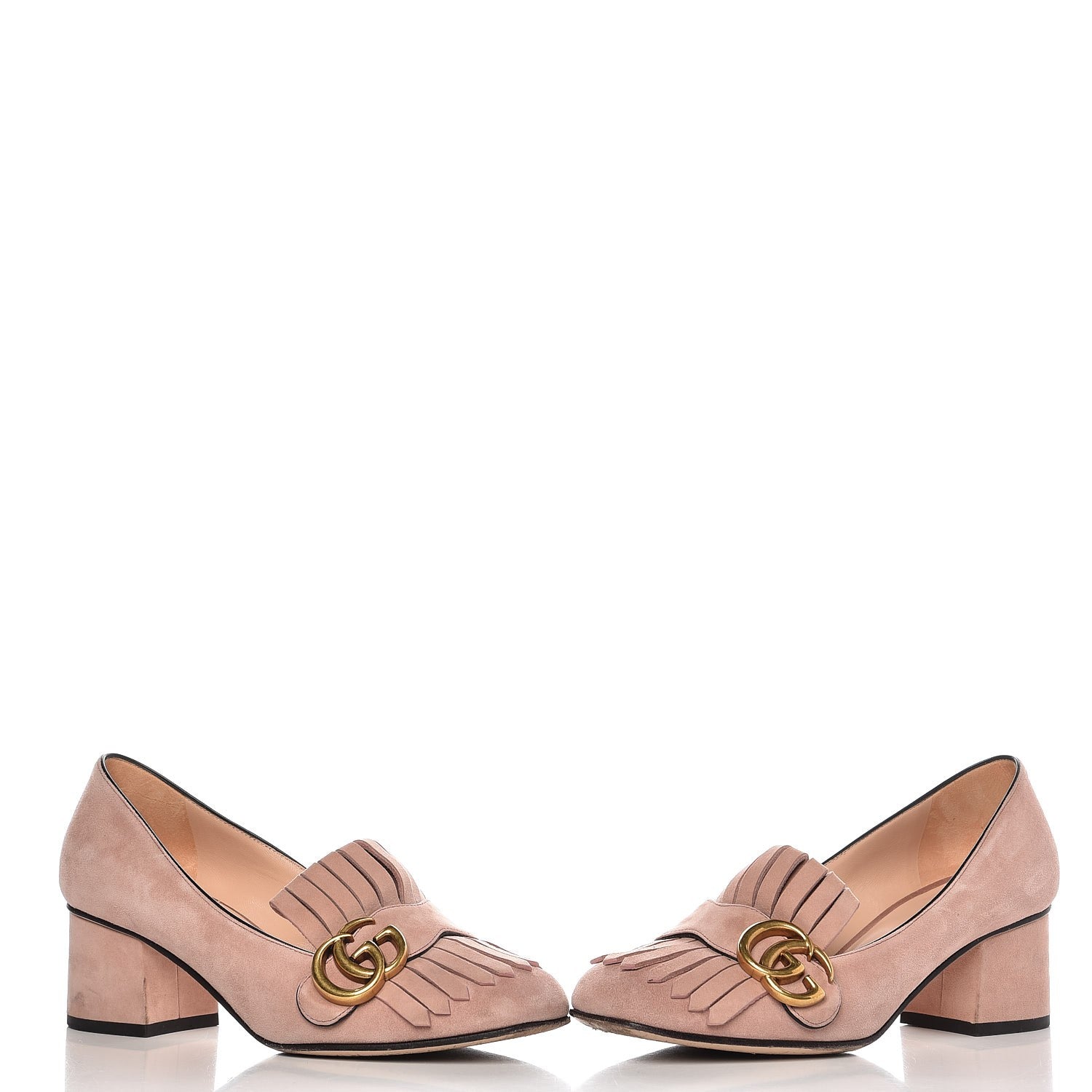 Gucci Suede GG Marmont Fringe Loafer Pumps 36 Blush 6 of 11