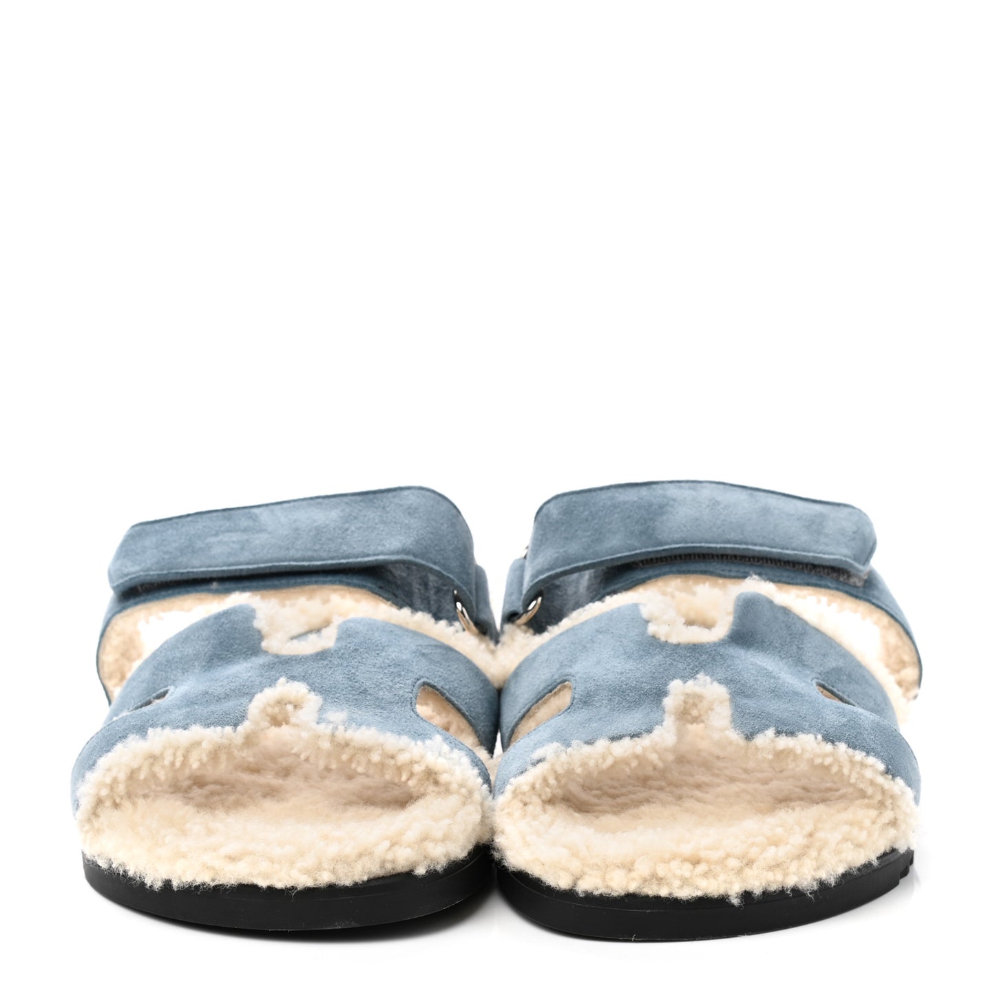 Suede Goatskin Woolskin Womens Chypre Sandals 39 Bleu Pinede Ecru
