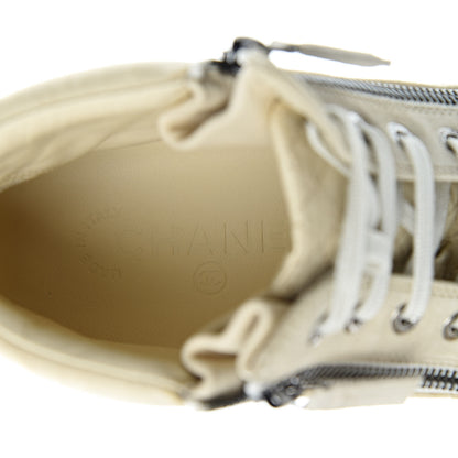 Chanel Toile Suede Calfskin CC High Top Sneakers 37 Beige White 6 of 11