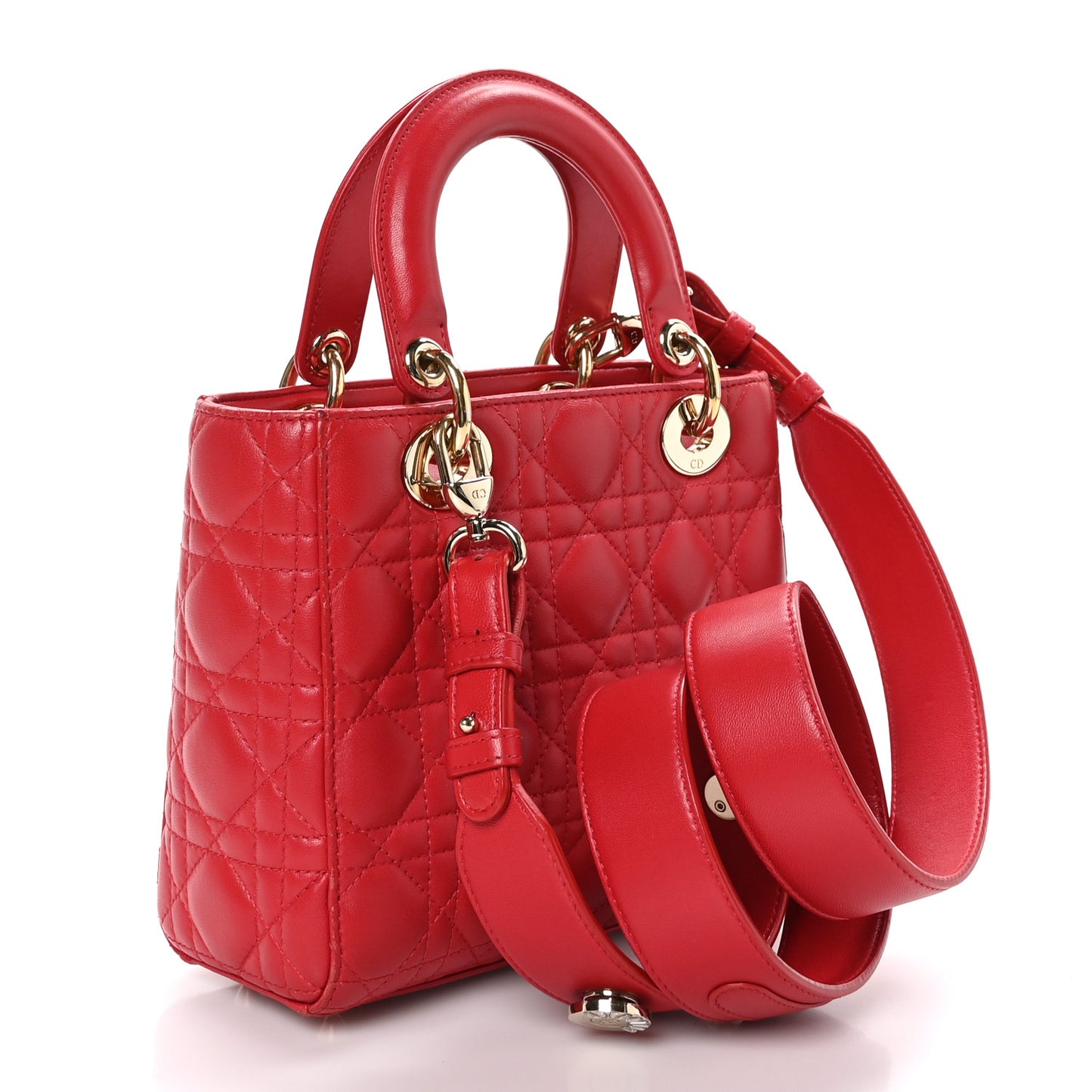 Lambskin Cannage Small Lucky Badges My Lady Dior Red