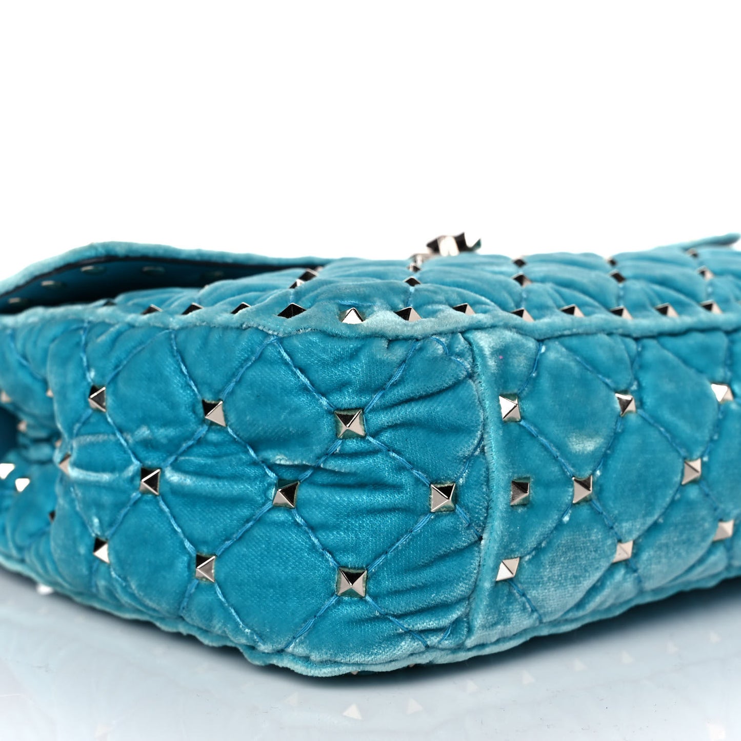 Velvet Medium Rockstud Spike Shoulder Bag Turquoise