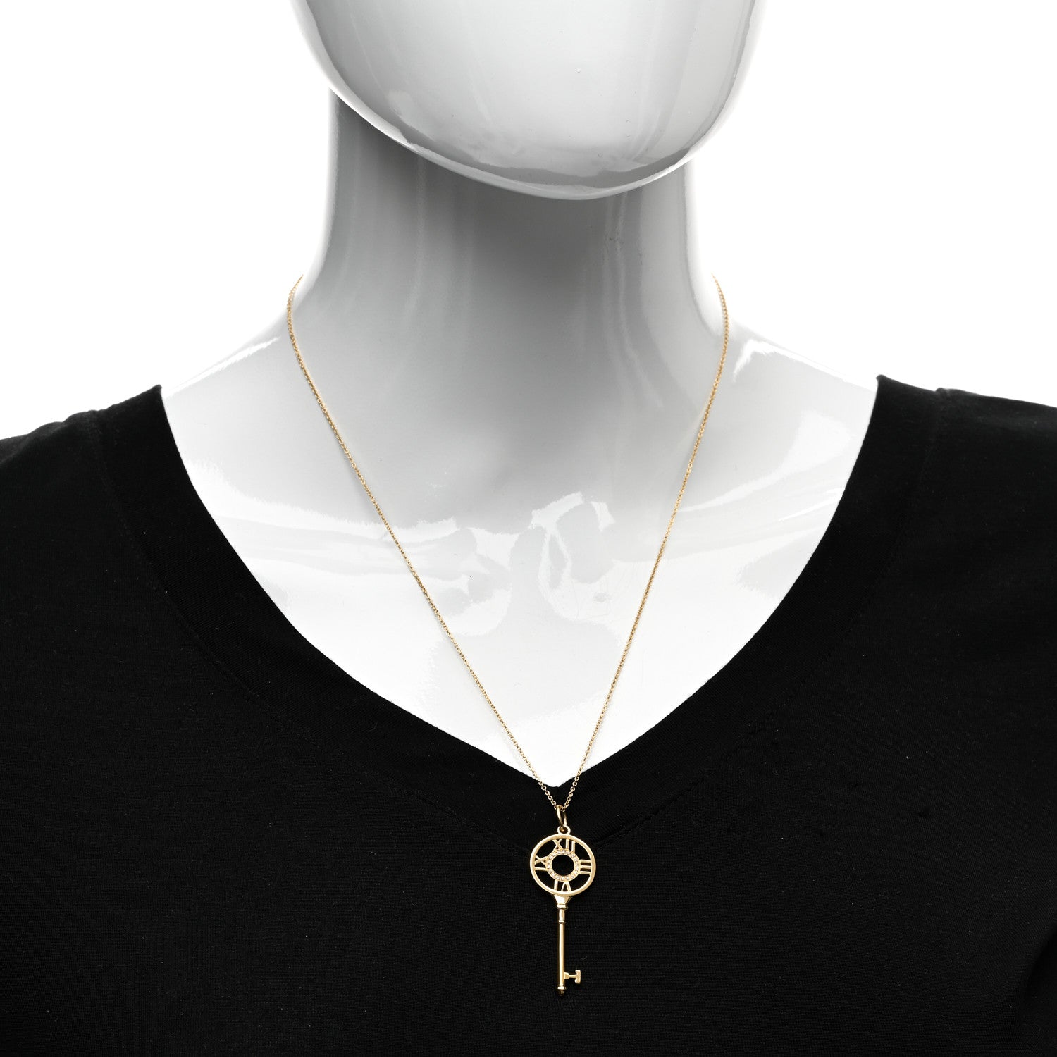Tiffany 18K Yellow Gold Diamond Large Atlas Key Pendant Necklace 2 of 5
