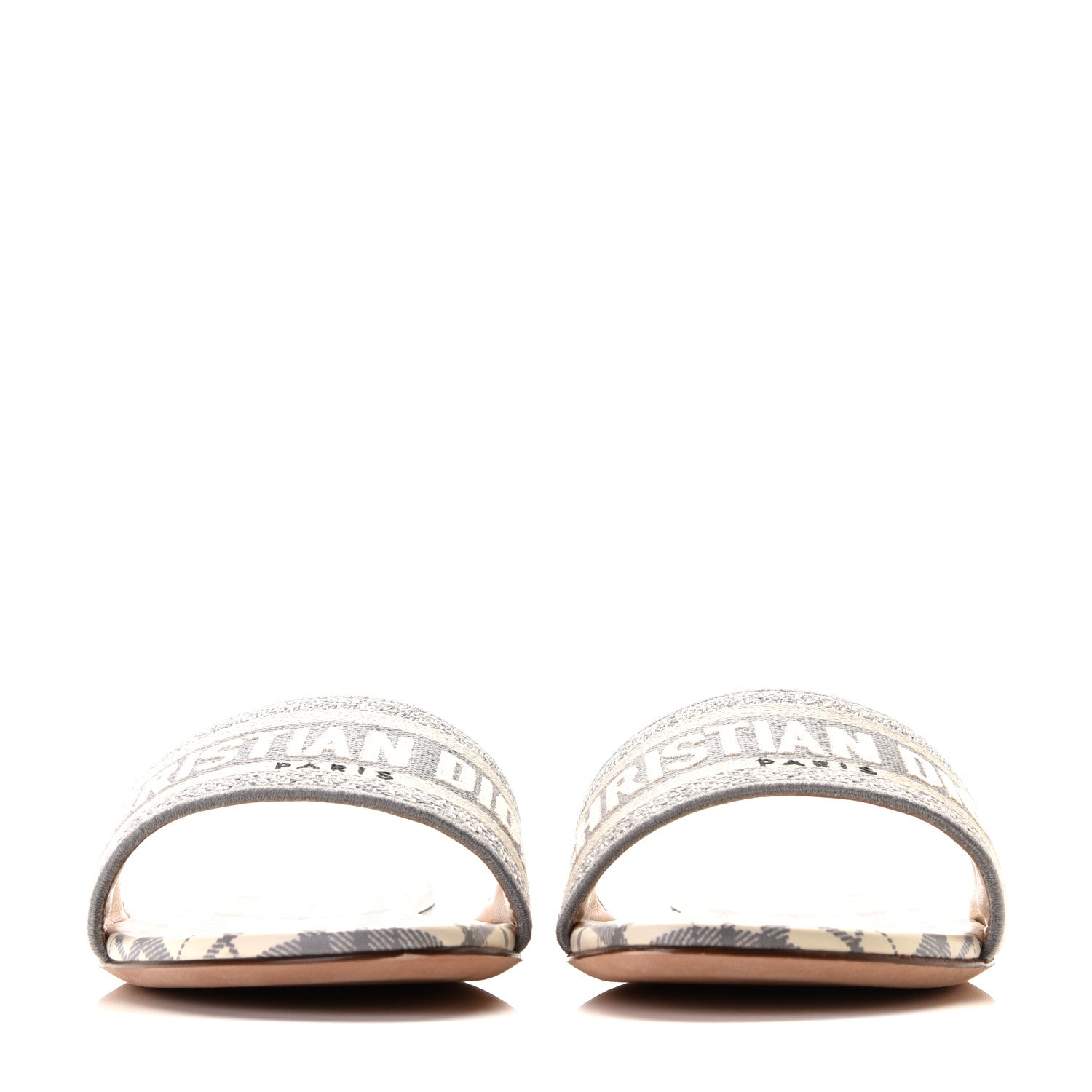 Christian Dior Canvas Check'N'Dior Pop Embroidered Dway Flat Slide Sandals 41 Grey Stone 6 of 11