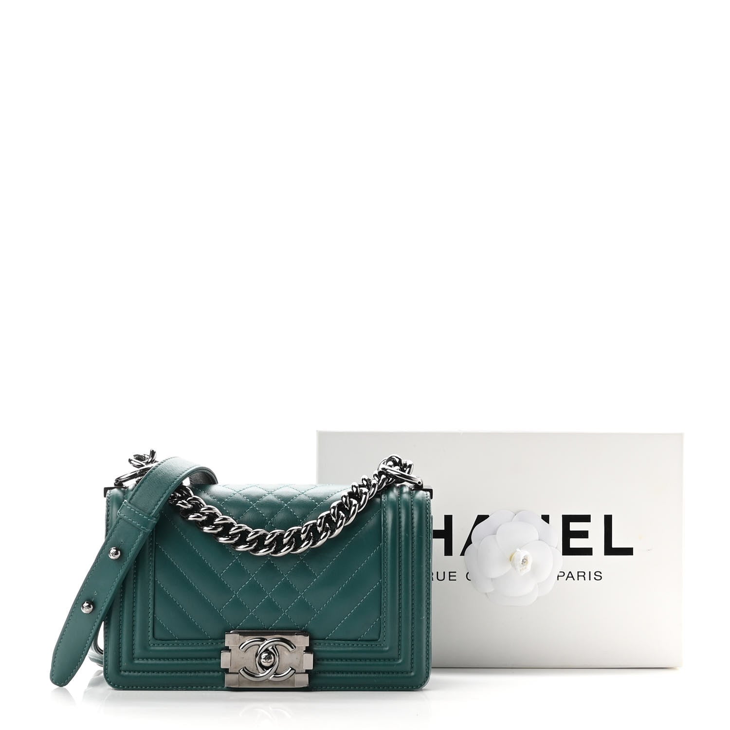 Chanel Lambskin Chevron Quilted Small Boy Flap Turquoise 12 of 12