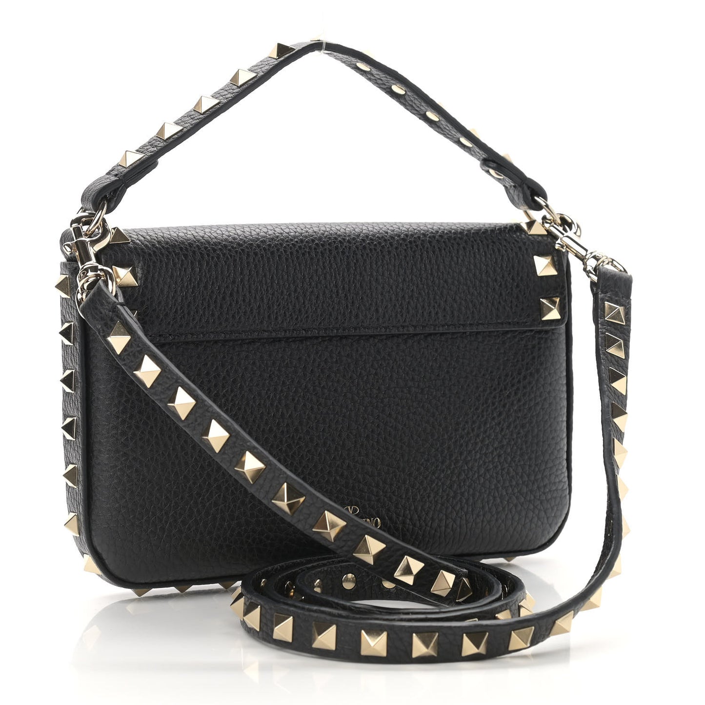Grainy Calfskin Rockstud Crossbody Pouch Black