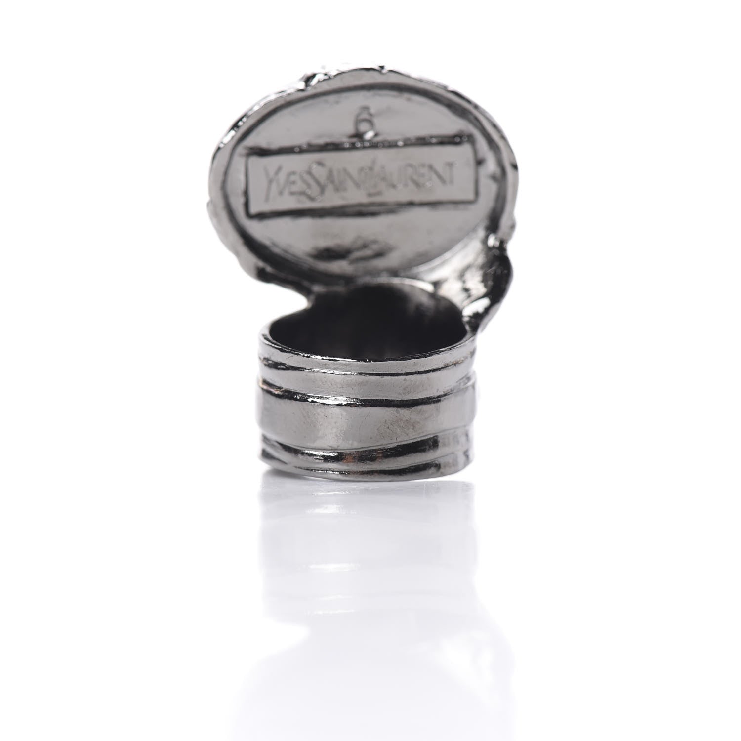 Saint Laurent Glass Cabochon Gunmetal Arty Ovale Ring 6 Black 5 of 6