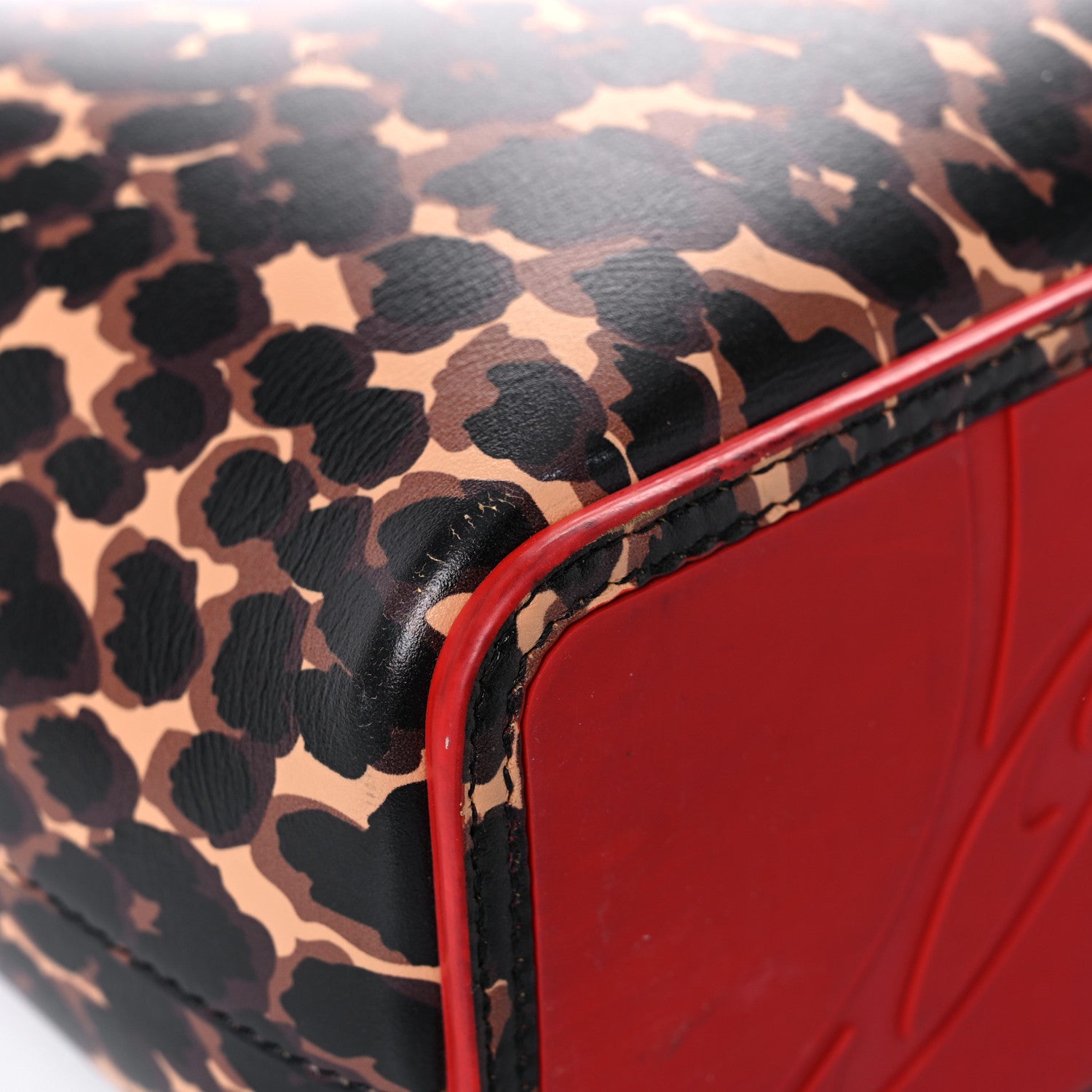 Christian Louboutin Calfskin Leopard Print Spikes Small East West Cabata Tote Brown 9 of 28