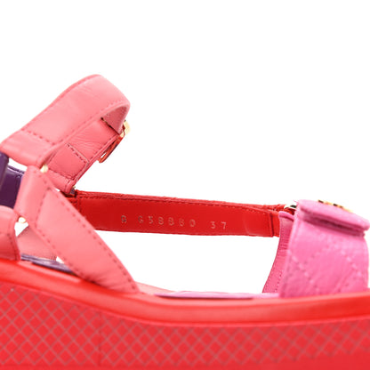 Chanel Lambskin Logo Platform Sandals 37 Red Purple Orange 8 of 10