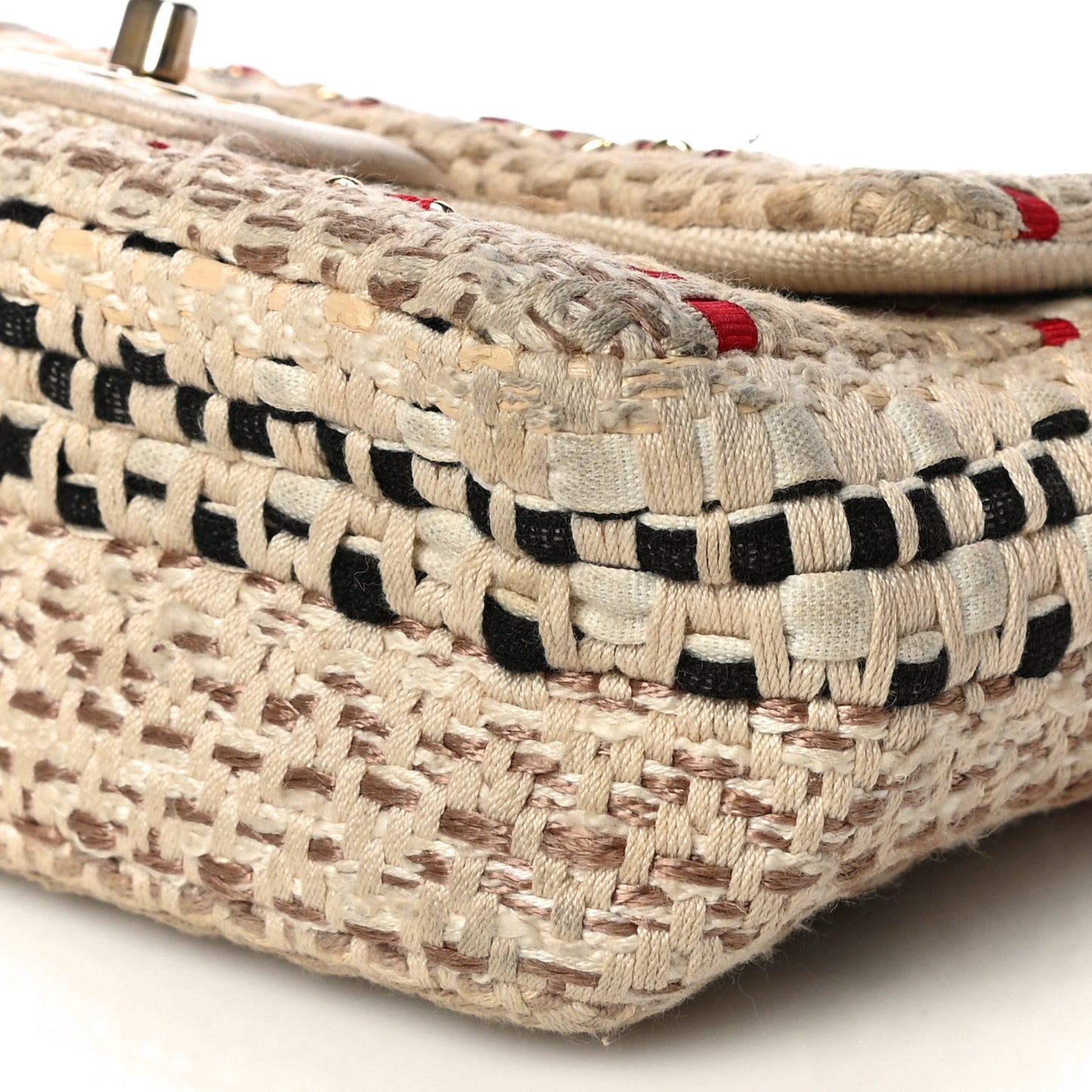 Cotton Raffia Lambskin Woven Mini Rectangular Flap Beige Red Black
