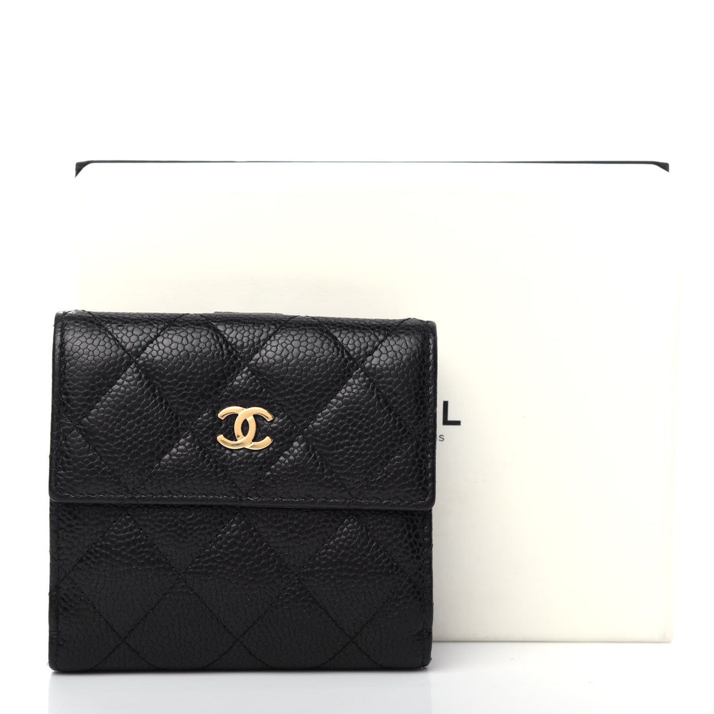 Caviar Quilted Compact French Flap Wallet Black