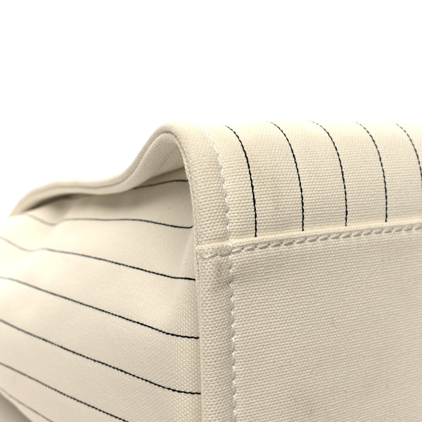Canvas Calfskin Striped Medium Deauville Tote White Black