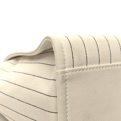 Chanel Canvas Calfskin Striped Medium Deauville Tote White Black 13 of 14