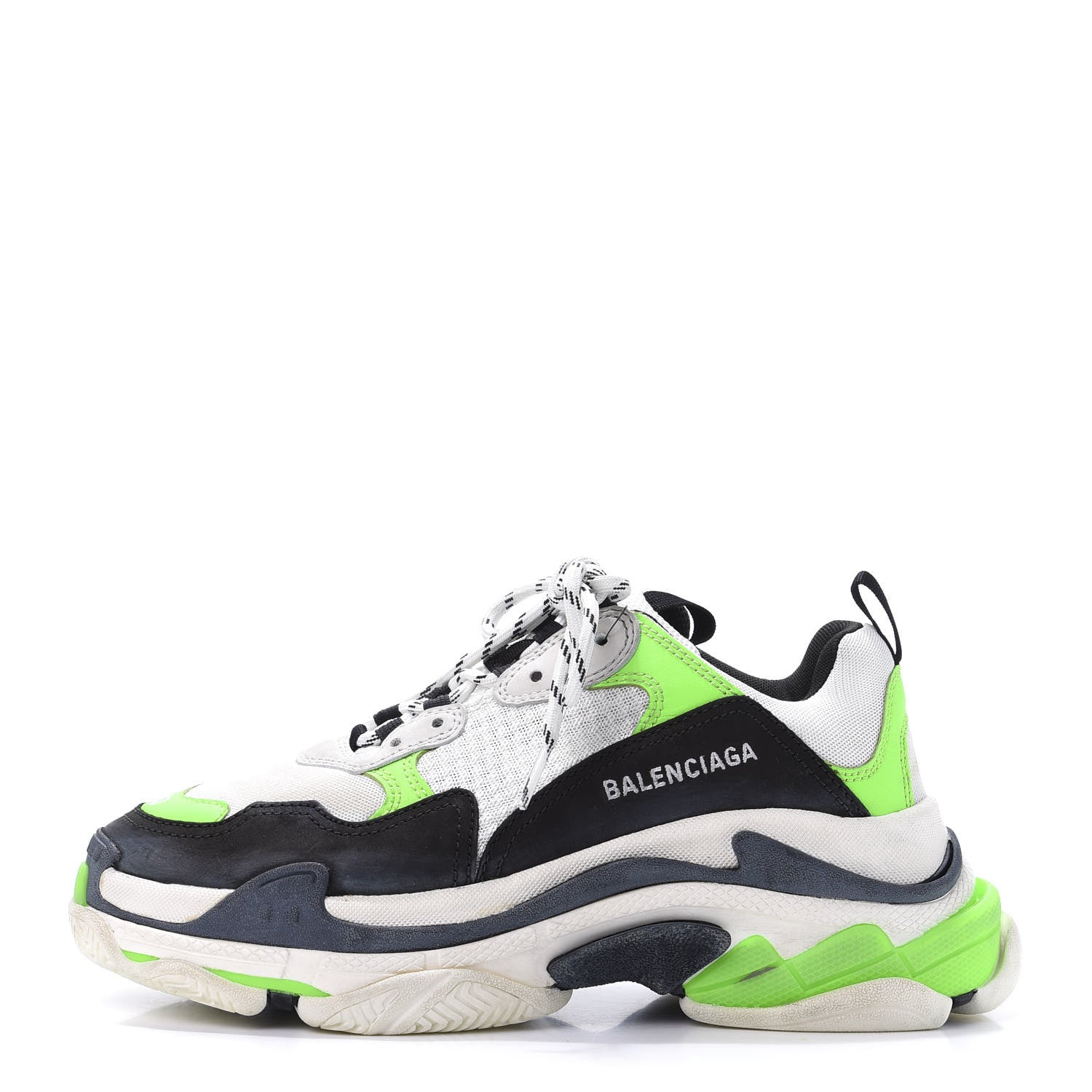 Balenciaga Fabric Mesh Womens Triple S Sneakers 40 White Green Fluo Black 1 of 10