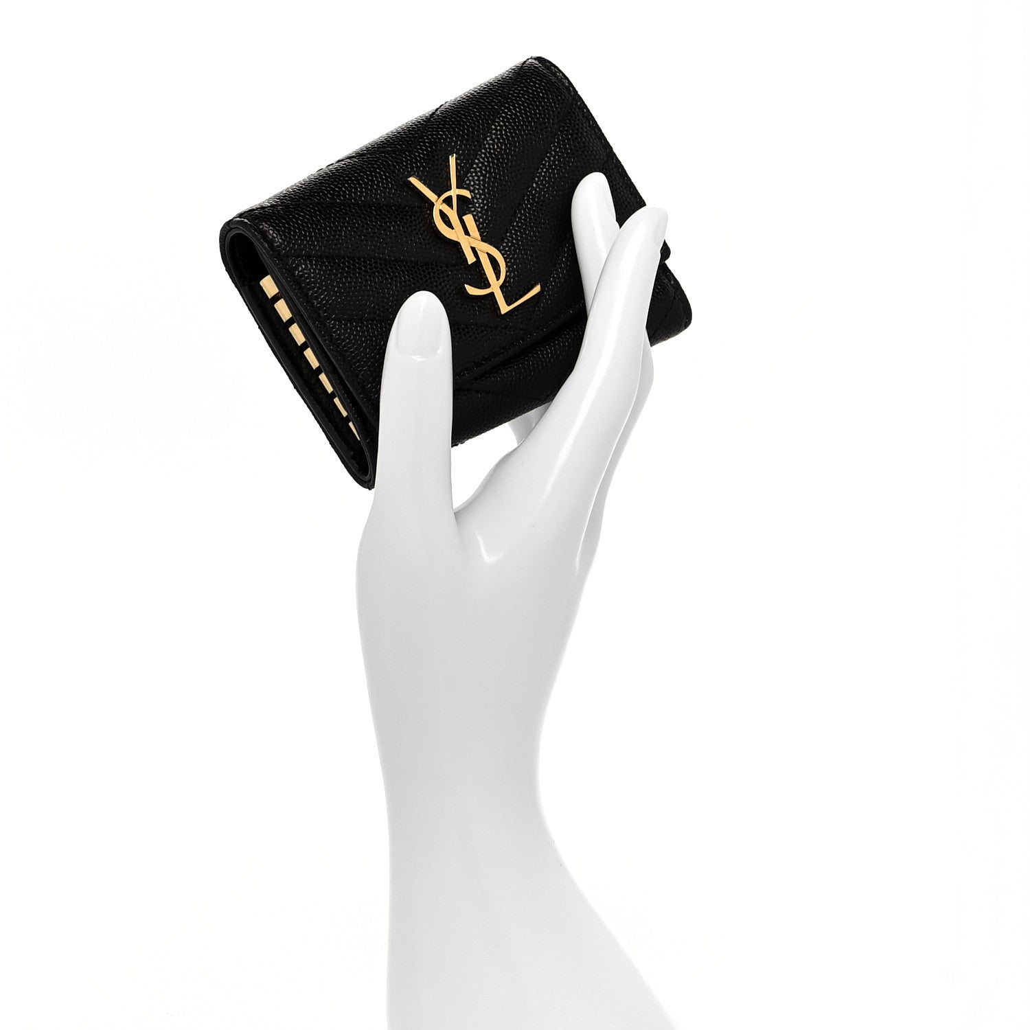 Saint Laurent Grain De Poudre Matelasse Cassandre Monogram Slim Key Case Black 2 of 7