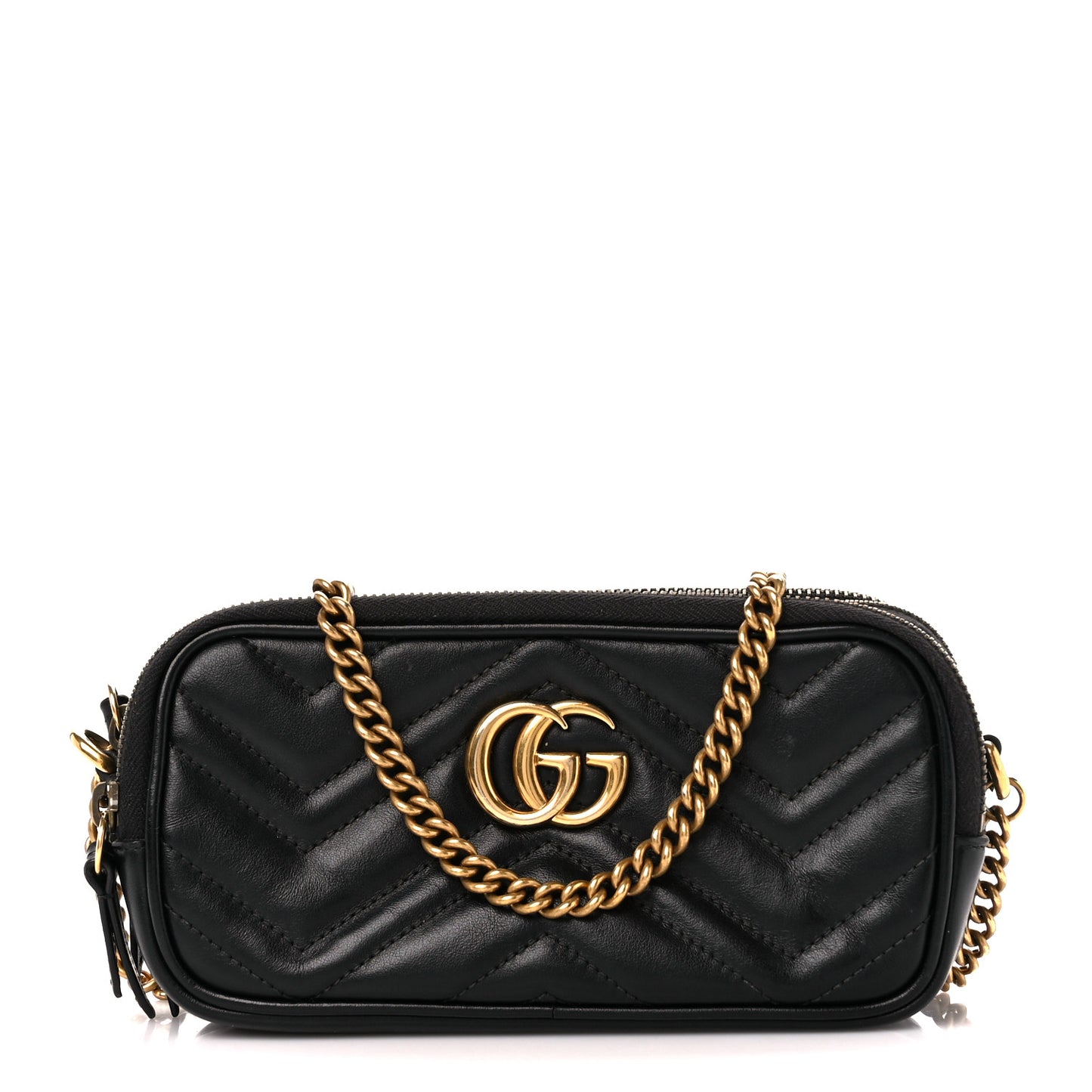 Calfskin Matelasse Mini GG Marmont Chain Crossbody Bag Black