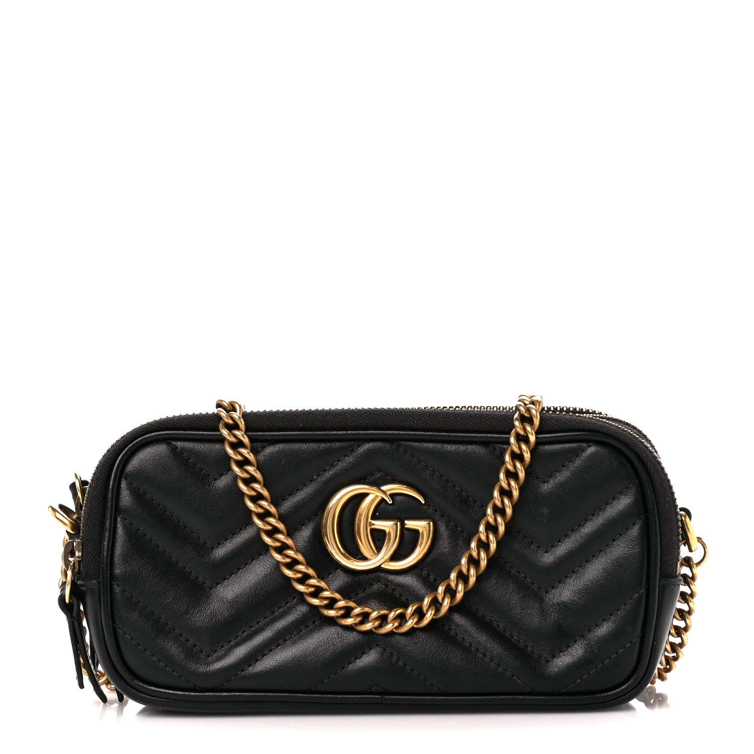 Gucci Calfskin Matelasse Mini GG Marmont Chain Crossbody Bag Black 1 of 11