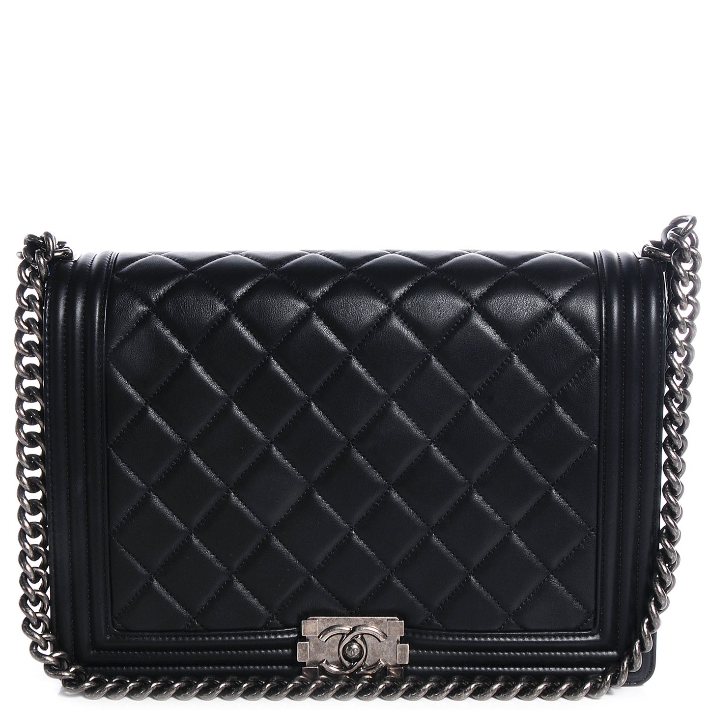 Calfskin Quilted Large Boy Flap Black