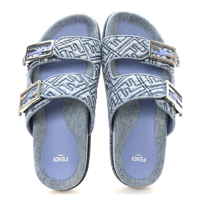 Fendi Denim FF Quilted Fendi Feel Buckled Slide Sandals 40 Blue 2 of 10