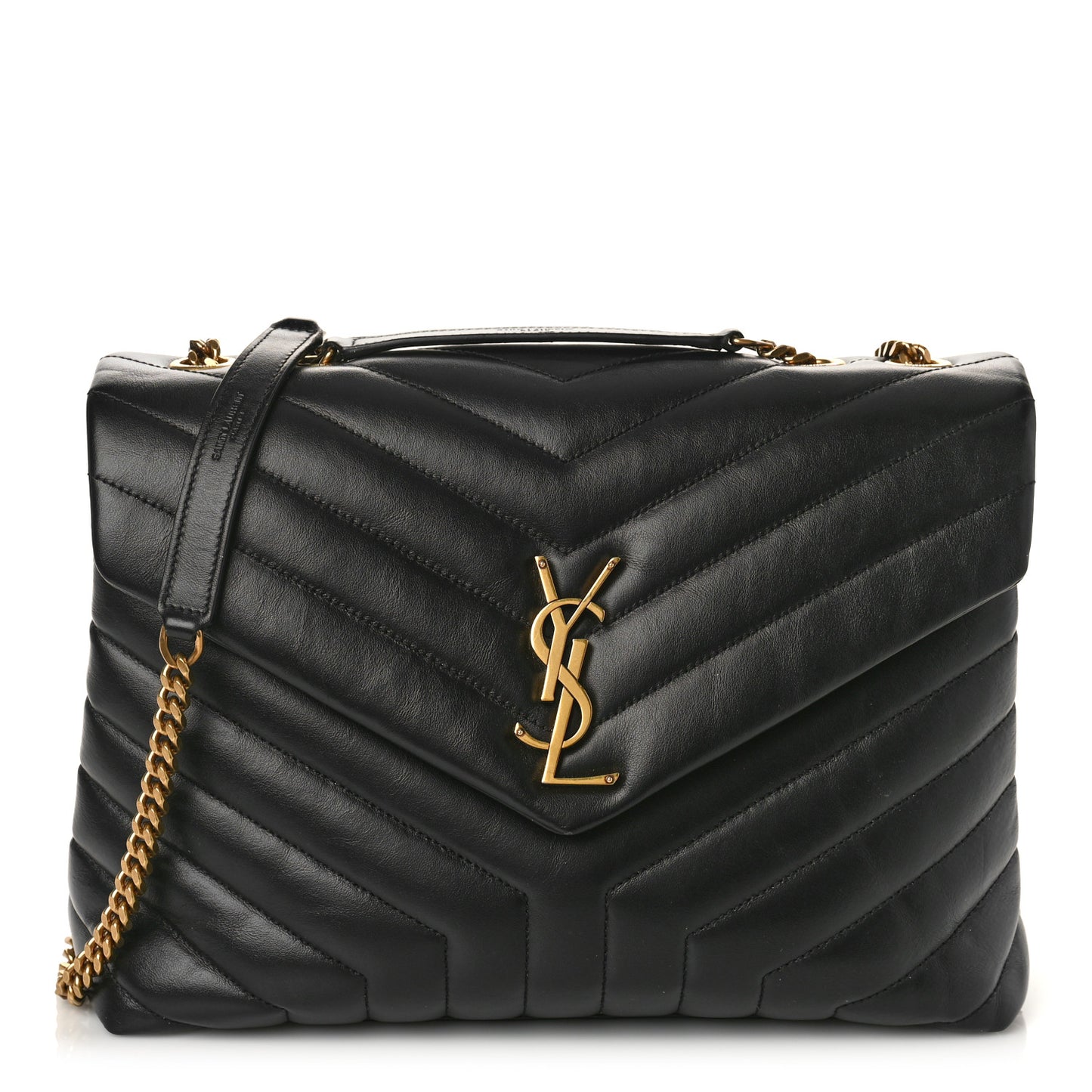 Calfskin Y Quilted Monogram Medium Loulou Chain Satchel Black