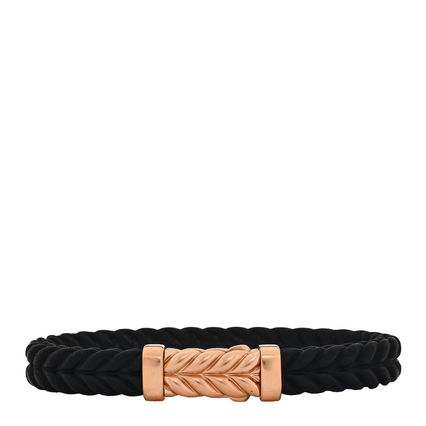 18K Rose Gold Rubber 9mm Chevron Bracelet Black