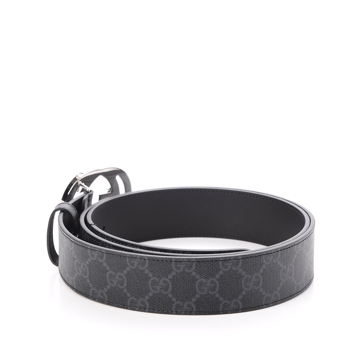 Gucci GG Supreme Monogram Selleria Calfskin Interlocking G 40mm Belt 115 46 Black Grey 3 of 5