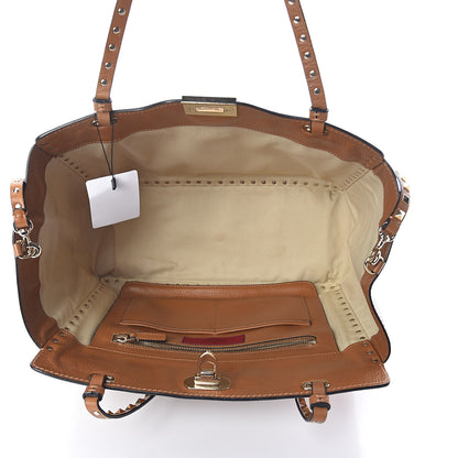 Valentino Garavani Textured Calfskin Medium Rockstud Tote Camel 5 of 9