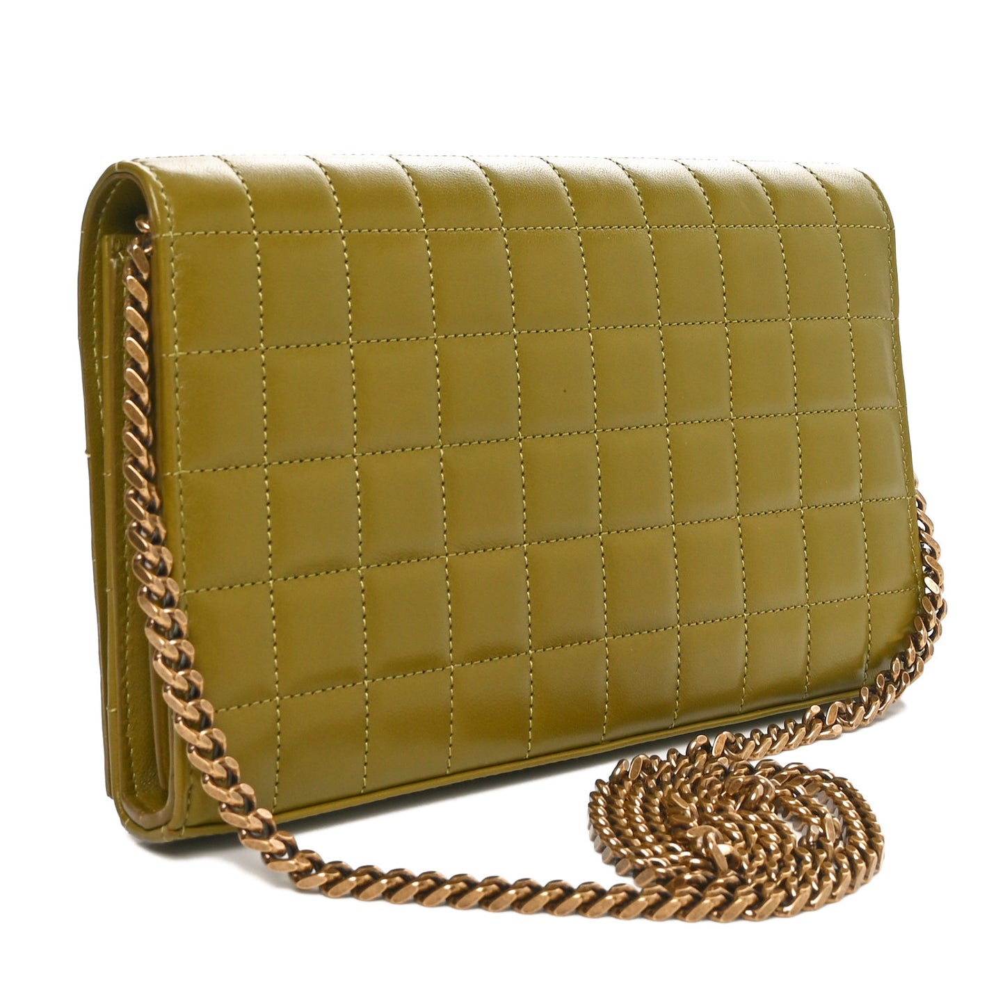 Lambskin Carre Quilted Cassandre Chain Wallet Olive Drab