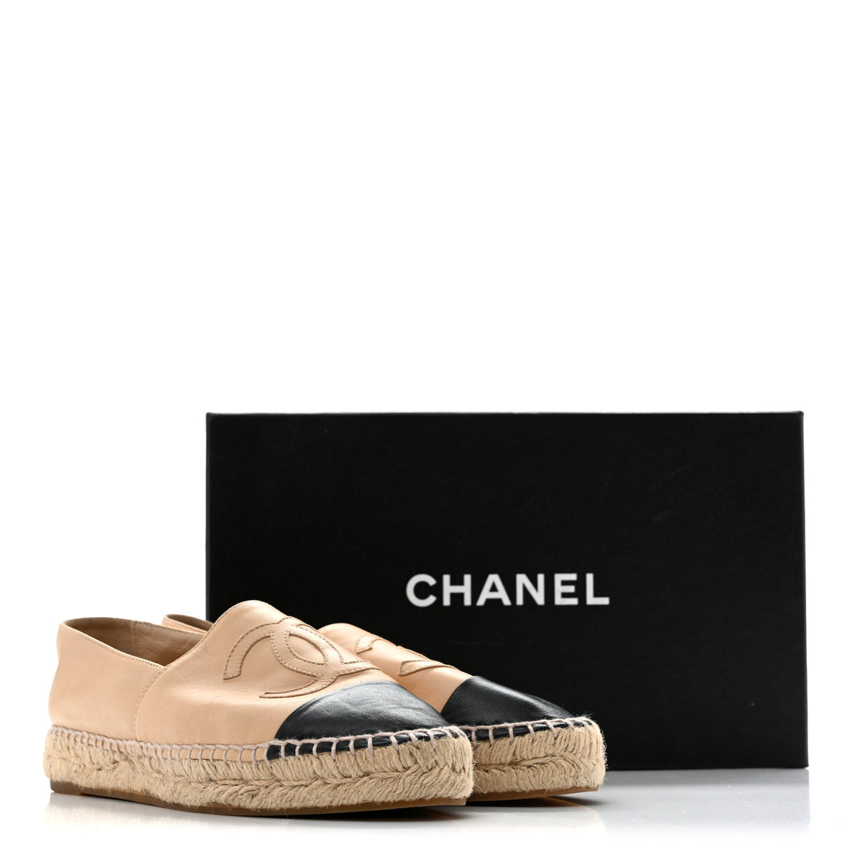 Chanel Lambskin CC Espadrilles 37 Beige Black 10 of 10