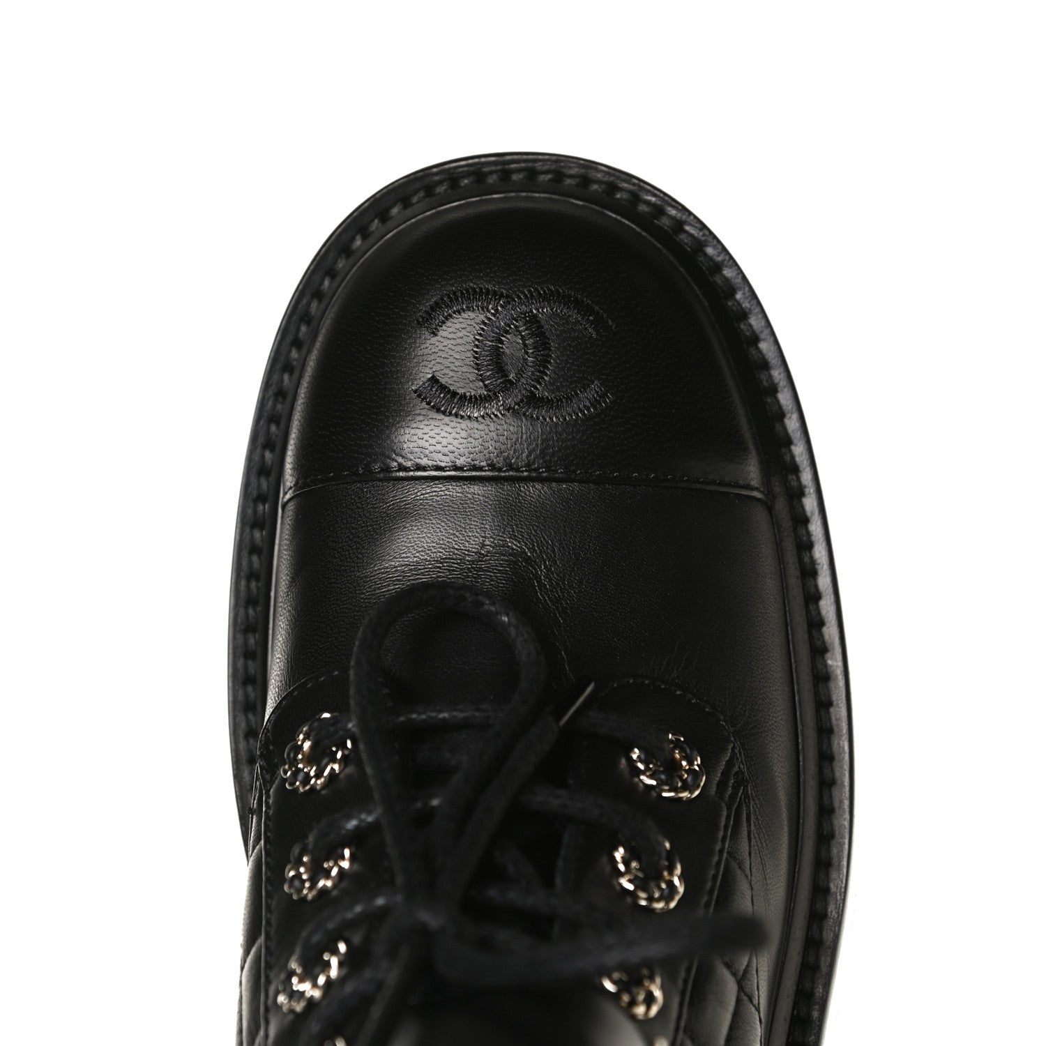 Chanel Shiny Lambskin Quilted Lace Up Combat Boots 37.5 Black 10 of 14